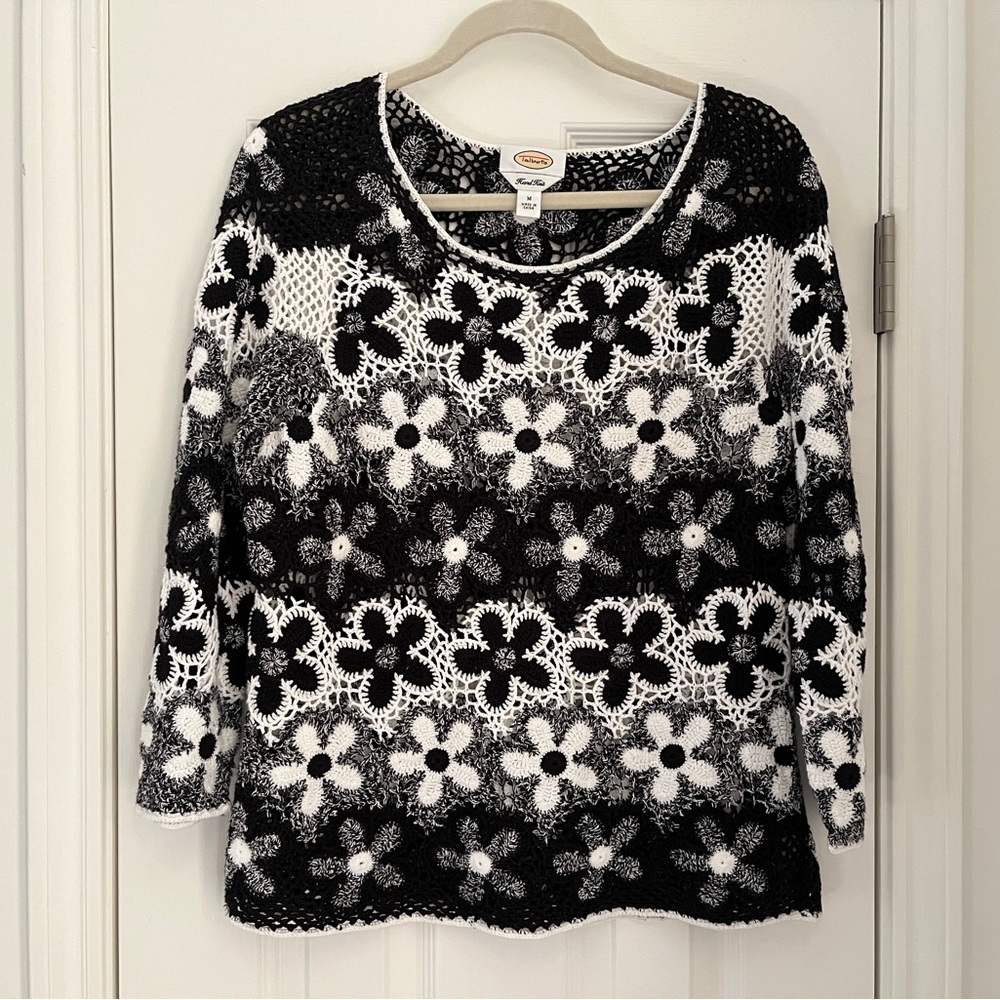 Talbots mod retro floral open knit top